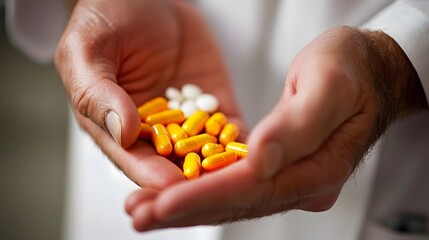 Pharmacist Presenting Medication to Customer in Professional Consultation Setting  Healthcare Provider Offering Advice and Treatment with Prescription Drugs Tablets and Bottles