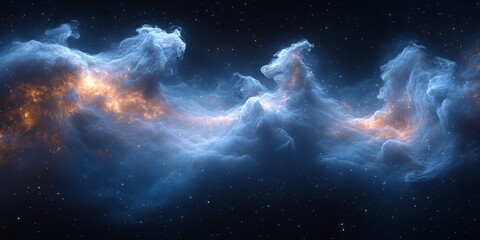 Bright nebula with swirling clouds and cosmic colors illuminating the night sky in deep space