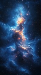 Fototapeta premium Vibrant cosmic cloud with bright stars in deep blue and orange hues during a clear night sky