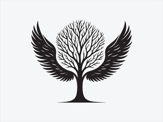Tree with Angel Wings Silhouette for Spiritual Nature-Inspired Art and Symbolic Designs of Growth and Protection