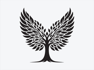 Tree with Angel Wings Silhouette for Spiritual Nature-Inspired Art and Symbolic Designs of Growth and Protection
