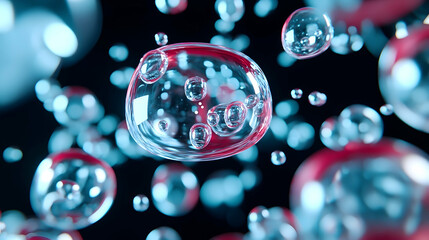 Macro Shot of Translucent Bubbles with Red Edges Against Dark Defocused Background with Universal Concept