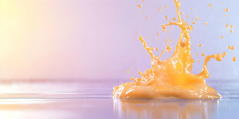 Macro Shot of Vivid Orange Liquid Splashing on Reflective Surface Against Light Background
