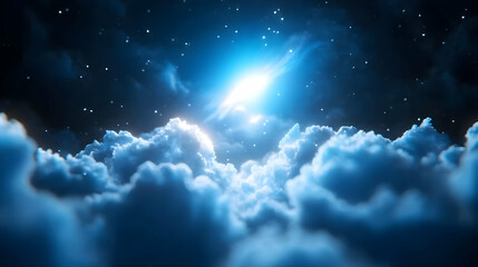 Magical Night Sky Featuring Soft White Clouds Illuminated by Moonlight and Scattered Stars in a Celestial Dreamscape