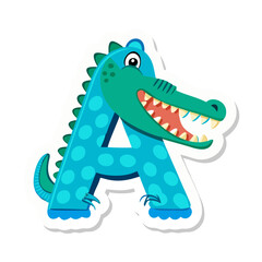 Obraz premium Letter A cartoon with smiling crocodile and blue scales