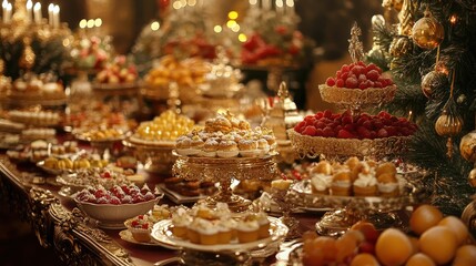 Naklejka premium An elaborate buffet of desserts prepared for a festive celebration