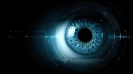 Human Eye with Digital Overlay on Black Background