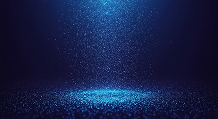 Fototapeta premium Falling Blue Glitter Particles in Dark Space Abstract Background