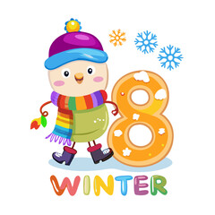 Naklejka premium Number 8 in winter theme with bundled up child