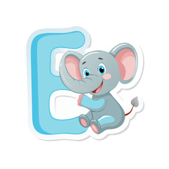 Fototapeta premium Letter E with cute baby elephant sitting