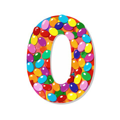 Number 0 made of colorful jelly beans