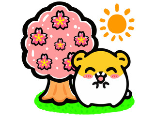 桜の木の下でお花見するハムスターの落書き風イラスト素材3