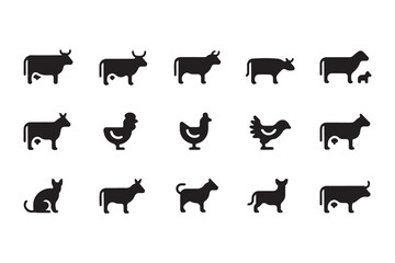 Simple Black and White Farm Animal Icons