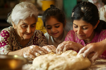 Three generations of women baking together, creating cherished memories and delicious traditions