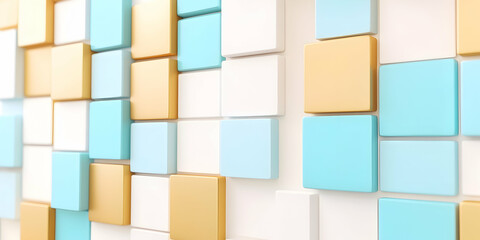 Obraz premium Modern Wall of Turquoise Beige and White Geometric Cube Pattern Facade