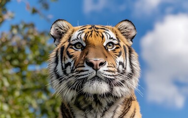 Obraz premium Tiger Portrait, Outdoor, Sunny Sky