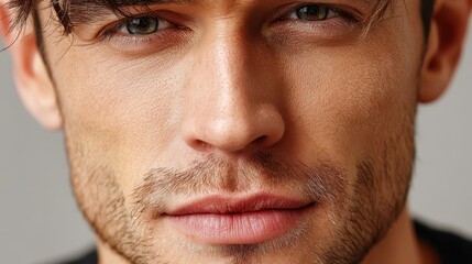 Obraz premium Leadership responsibility mindset concept. A close-up portrait of a man with intense gaze and textured skin detail.