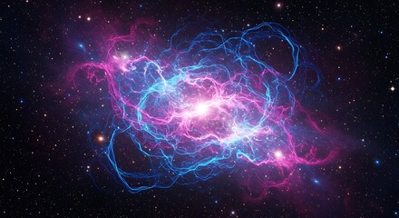 Obraz premium Glowing Nebula in Space with Pink and Blue Light