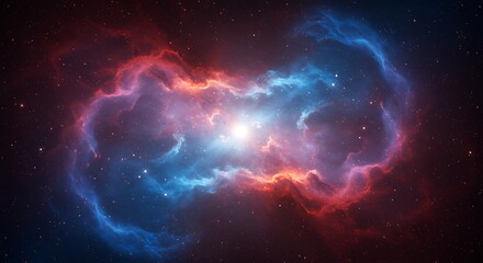 Exploring Stunning Nebula with Red and Blue Space Clouds