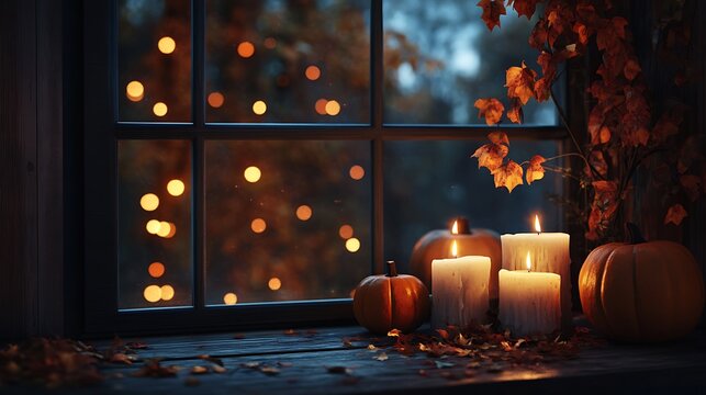 Candle glow fall pumpkins wallpaper