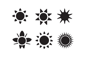 set of black and white sun icons