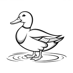 A black and white duck illustration line art of a coloring page
