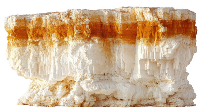 Striking mineral specimen featuring a distinct orange layer on a white base