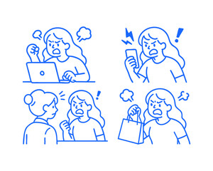 angry customer doodle cartoon drawing vector illustration set with Varied Poses and Expressions