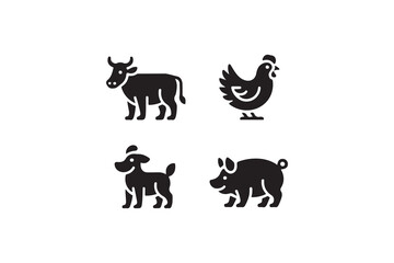 Simple Black and White Farm Animal Icons