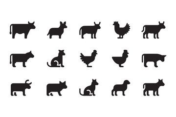Simple Black and White Farm Animal Icons