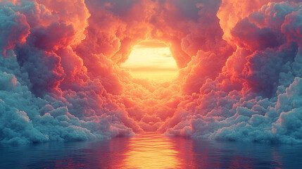 A vibrant, fiery sky pierces through a majestic cloud formation.