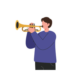 Musician playing trumpet in flat design style vector art