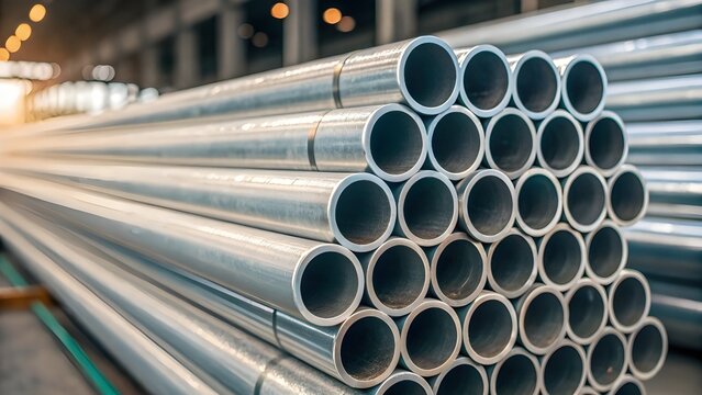 a stack of cylindrical stainless steel pipes