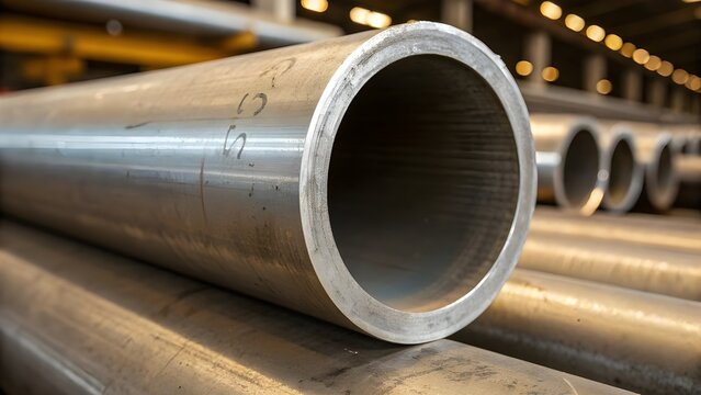a stack of cylindrical stainless steel pipes