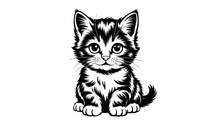 
Cute Kitten Line Art Drawing – Adorable Black and White Cat Illustration for Tattoos, Stickers.