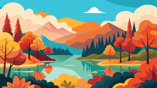 Nestled amidst a forest of vibrant autumnal hues this countryside lake exudes a sense of calm and harmony.