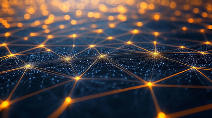 Complex network of interconnected nodes and lines.