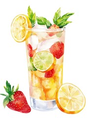 Refreshing summer fruit cocktail in glass.