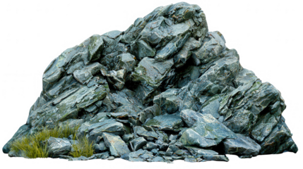 Isolated rugged rock formation with textured surface against black backdrop