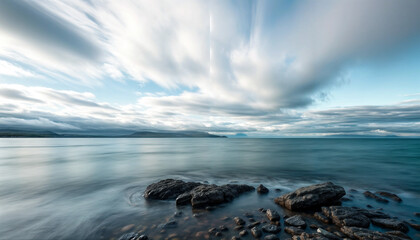 Fototapeta premium Landscape of wild nature. Long exposure effect. Water and cloud movement
