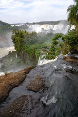 Iguazu waterfalls in overcast weather. High quality photo