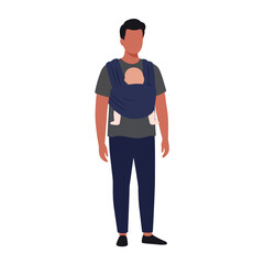 Fototapeta premium Father carrying baby in a sling designed in minimal flat vector art