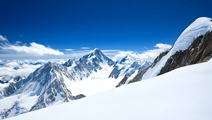 Fototapeta premium Snowy Mountain Peaks Against a Clear Blue Sky on Sunny Day