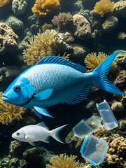 Obraz premium Fish ingesting plastic in polluted ocean
