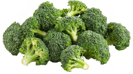 Isolated vibrant green broccoli florets arranged against a dark background