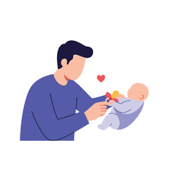 Obraz premium Father interacting with baby in playful moment flat vector illustration