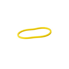 Naklejka premium A yellow rubber band floating horizontally in mid-air against a solid white background