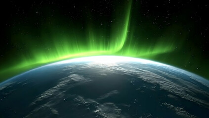 Fototapeta premium Striking Green Aurora Borealis Over Earth in Deep Space Night Sky with Star Field