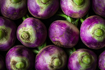 A vibrant tapestry of earthy purple turnips, their rich hues and intricate details creating a captivating still life, showcasing nature's artistry in a close-up composition.
