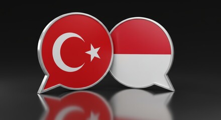 Turkey and Indonesia Dialogue: 3D rendering of flags in speech bubbles